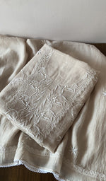 Thread detail on green pure mul chanderi