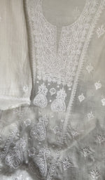 Sleeve work on white pure mul chanderi