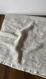 Thread detail on white pure mul chanderi