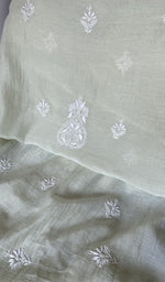 Sleeve work on green pure mul chanderi