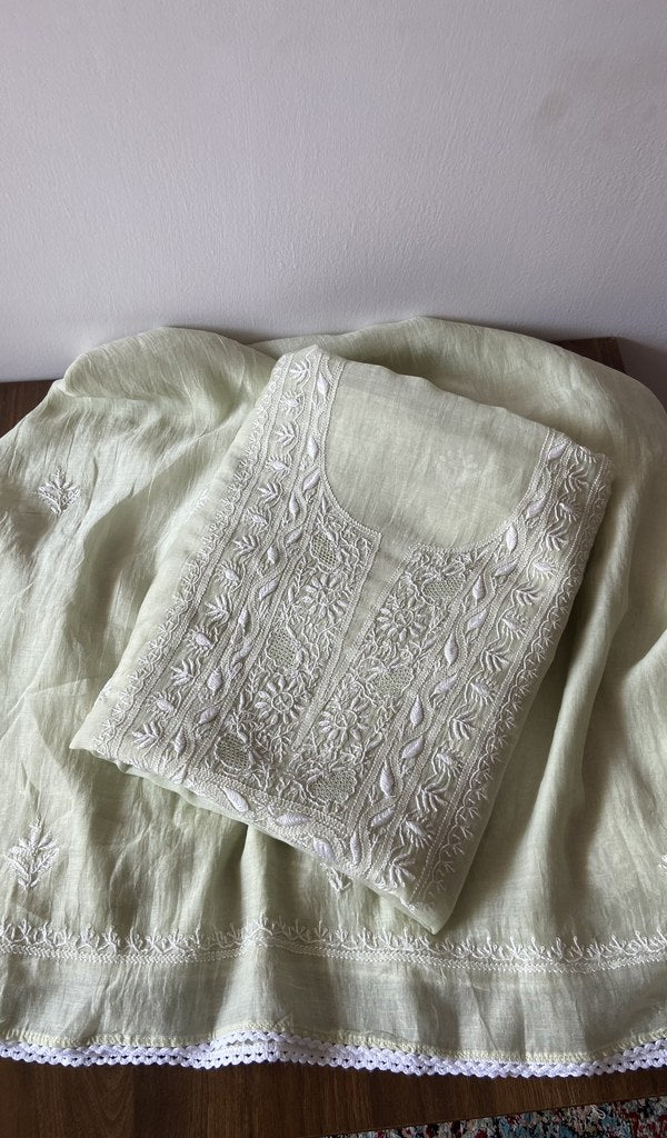 Nushrat — Green Pure Mul Chanderi Chikankari 2 Pc Unstitched Suit Set
