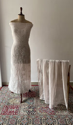 Lilac pure mul chanderi chikankari suit set on the mannequin with its dupatta