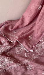 Pink pure mul chanderi dupatta with scattered motifs