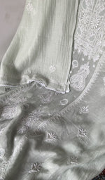 Green pure mul chanderi dupatta with scattered motifs