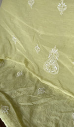Yellow pure mul chanderi dupatta with scattered motifs