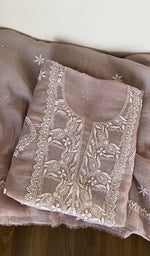 Mauve mul chanderi kurta piece folded, gala work in front