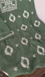 Do taar and teen taar chikankari with haath ki jaali on the bottle green kurta