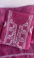 Mahveen M — Rani Pink Pure Mul Chanderi Chikankari 2 Pc Unstitched Suit Set