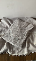 Iffah — Grey Pure Mul Chanderi Chikankari 3 Pc Semi-Stitched Anarkali Suit Set