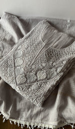 Folded kurta piece and dupatta, chikankari along the hem
