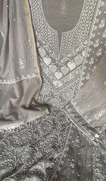 Sleeve work on grey pure mul chanderi