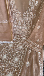 Fine front and back jaaldar chikankari anarkali on the dusty rose kurta