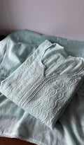 Izza — Turquoise Pure Mul Chanderi Chikankari 3 Pc Semi-Stitched Anarkali Suit Set