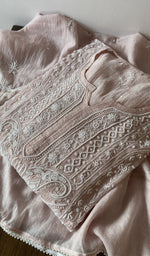 Folded kurta piece and dupatta, chikankari along the hem
