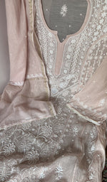 Sleeve work on pink pure mul chanderi