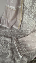 Grey pure mul chanderi dupatta with scattered motifs