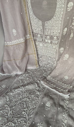Sleeve work on grey pure mul chanderi
