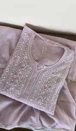 Lilac mul chanderi kurta piece folded, gala work in front