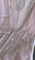 Fine front and back jaaldar chikankari anarkali on the lilac kurta