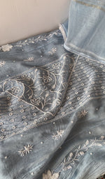 Blue pure mul chanderi dupatta with scattered motifs