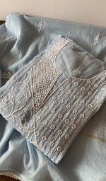 Folded kurta piece and dupatta, chikankari along the hem