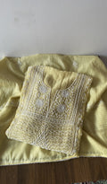 Izza — Yellow Pure Mul Chanderi Chikankari 3 Pc Semi-Stitched Anarkali Suit Set