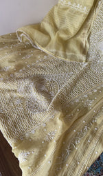 Sleeve work on yellow pure mul chanderi