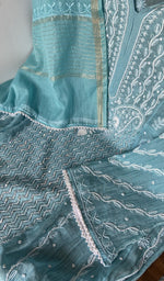 Turquoise pure mul chanderi dupatta with scattered motifs