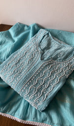 Folded kurta piece and dupatta, chikankari along the hem