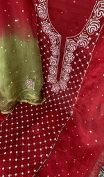 Red pure organza silk dupatta with scattered motifs