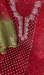 Sleeve work on red pure organza silk