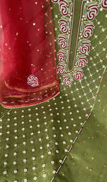 Green pure organza silk dupatta with scattered motifs