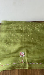 Folded stack, green pure organza silk