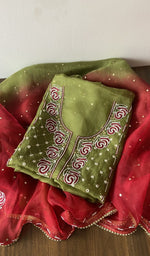 Folded kurta piece and dupatta, chikankari along the hem
