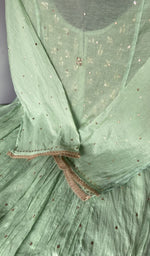 Folded stack, green pure mul chanderi