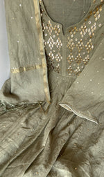 Sleeve work on green pure mul chanderi
