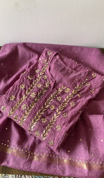 Folded wine pure mul chanderi kurta piece with chikankari on the panel