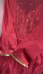 Red pure mul chanderi dupatta with scattered motifs