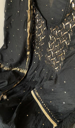 Black pure mul chanderi dupatta with scattered motifs