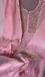 Sleeve work on pink pure mul chanderi