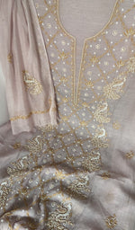 Sleeve work in gold thread on pink pure mul chanderi