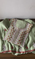 Saziya — Green Pure Mul Chanderi Chikankari 2 Pc Semi-Stitched Suit Set