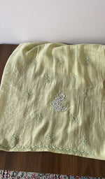Folded stack, green pure mul chanderi