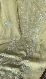 Gala and neckline, fine contrast chikankari with beautiful peacock and lotus