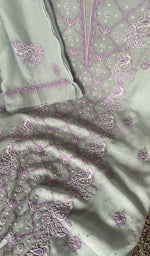 Gala and neckline, fine contrast chikankari with beautiful peacock and lotus
