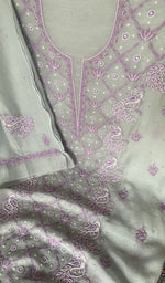 Sleeve work on blue pure mul chanderi