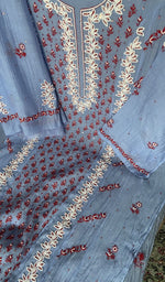 Blue pure mul chanderi dupatta with scattered motifs