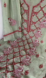 Green pure mul chanderi dupatta with scattered motifs