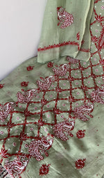 Front panel worked in red thread with beads, sequins and cutdana
