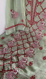 Gala and neckline, fine contrast chikankari with beautiful peacock and lotus